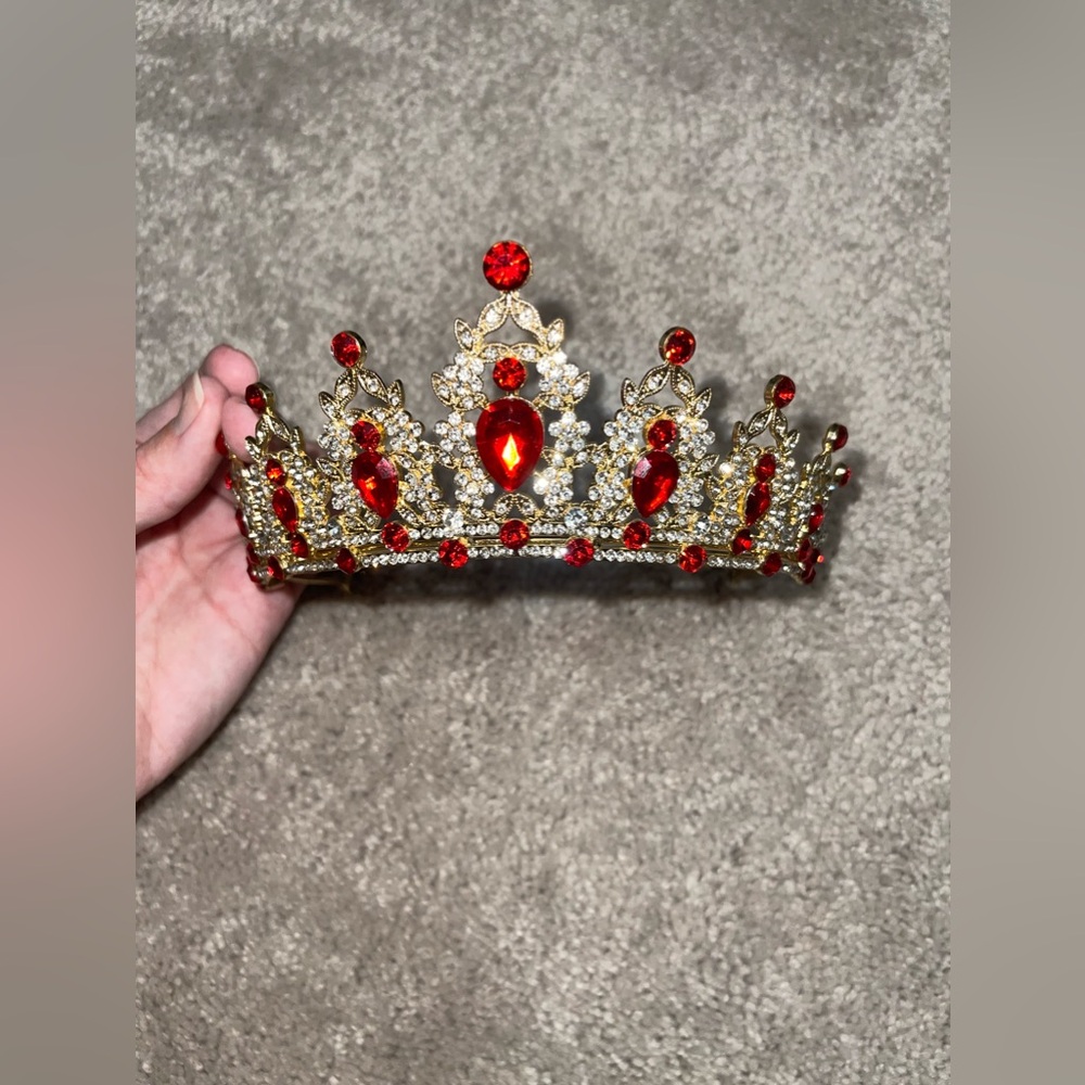 Red Ruby & Gold Tiara Crown handmade